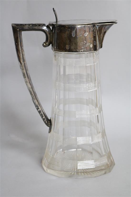 An Edwardian silver mounted glass claret jug, Barker Brothers, Birmingham, 1904, 26.5cm.